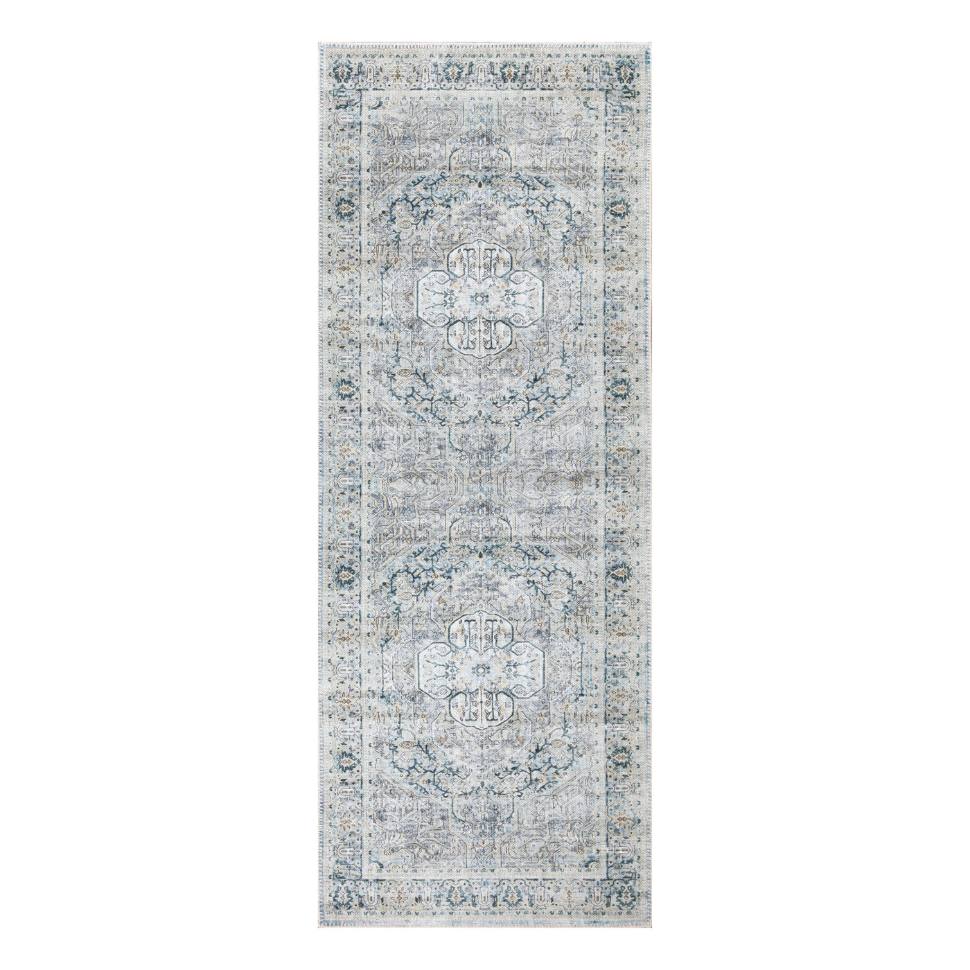 Ionia IO-43 Traditional Medallion Cream Light Blue Teal Rug