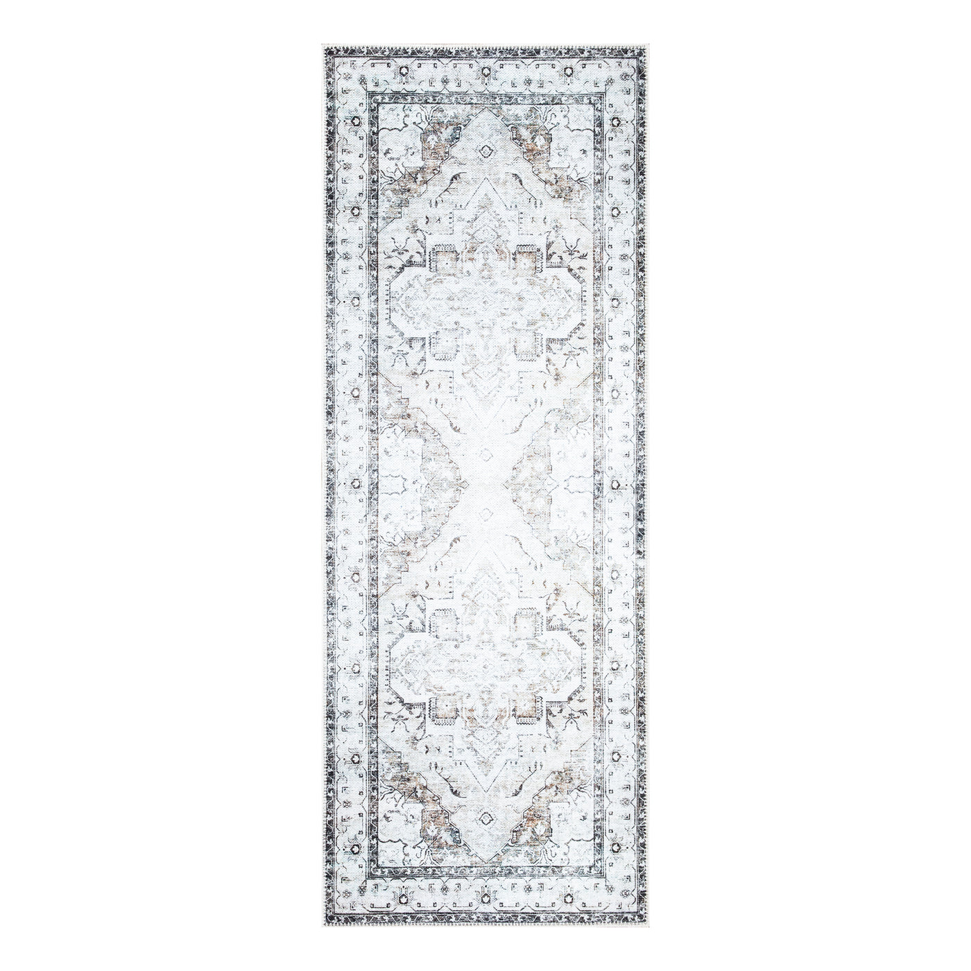 Ionia IO-35 Traditional Washable Rug | Brown/Beige/Charcoal | Non-Slip