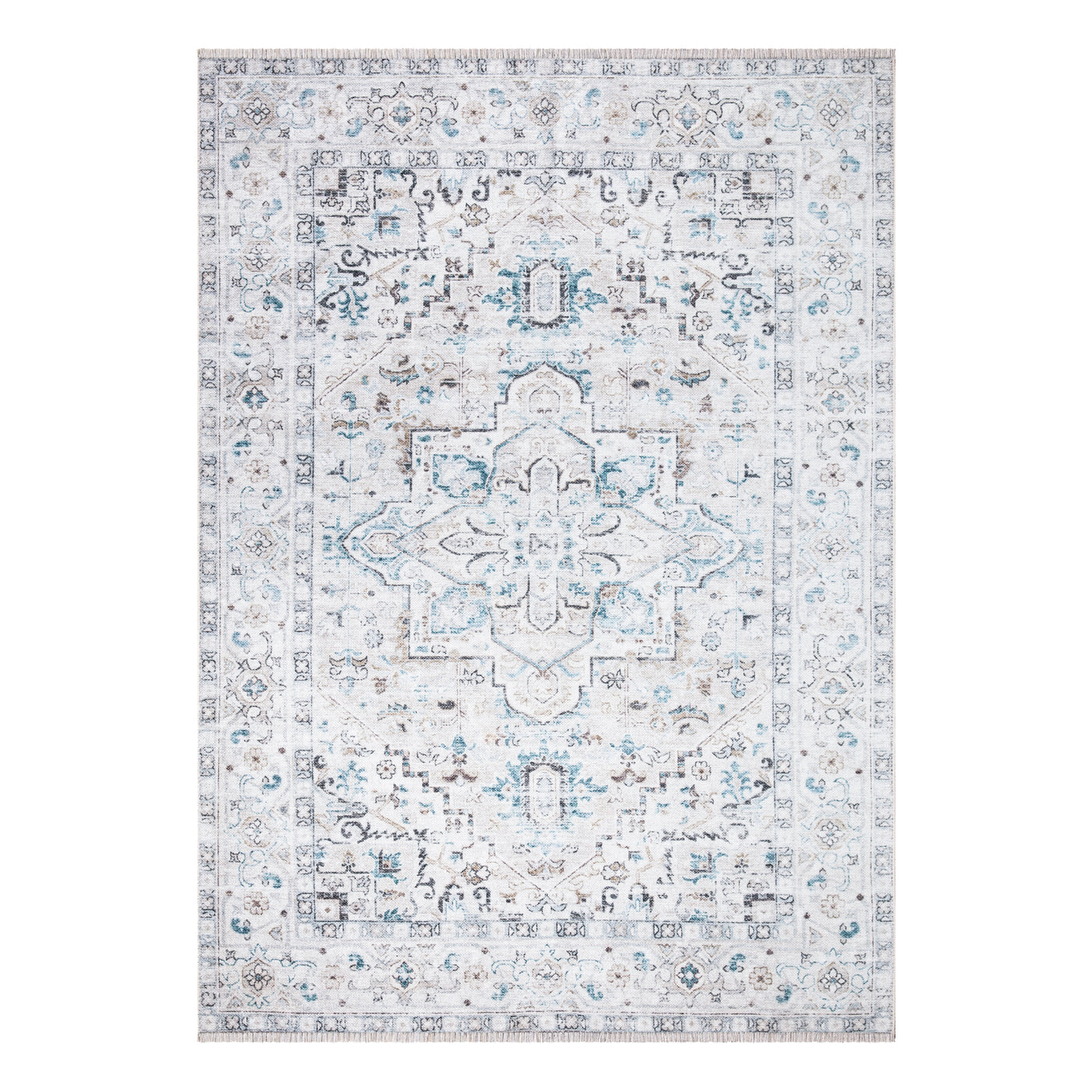 Caria CR-06 Traditional Persian Seashell / Teal Blue Rug