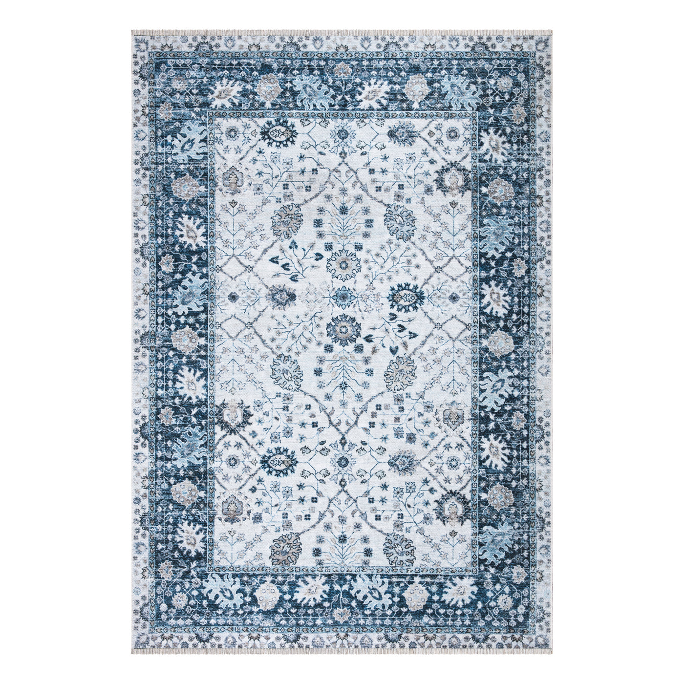 Caria CR-38 Traditional Bordered Blue Rug