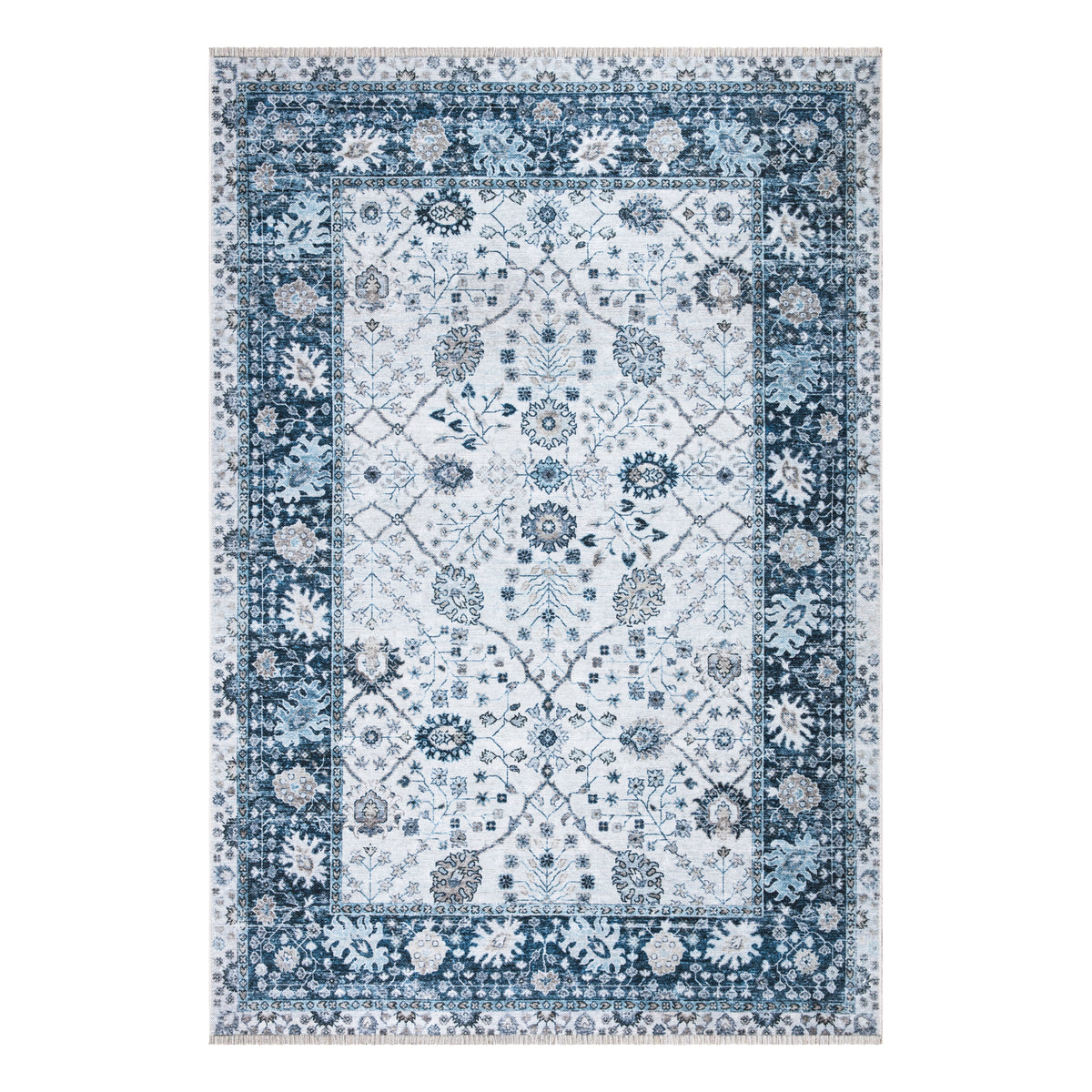 Traditional Bordered Blue Rug – Bloom Rugs