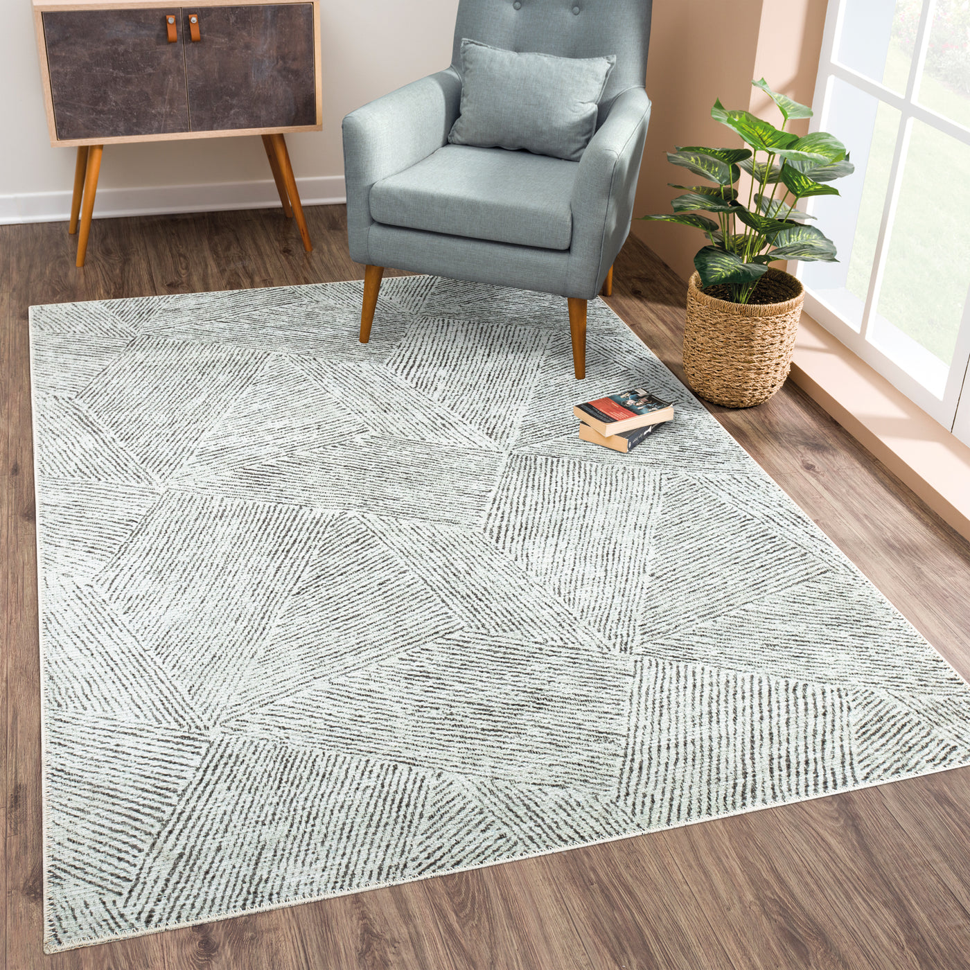 Ionia IO-15 Modern Geometric Washable Rug | Non-Slip