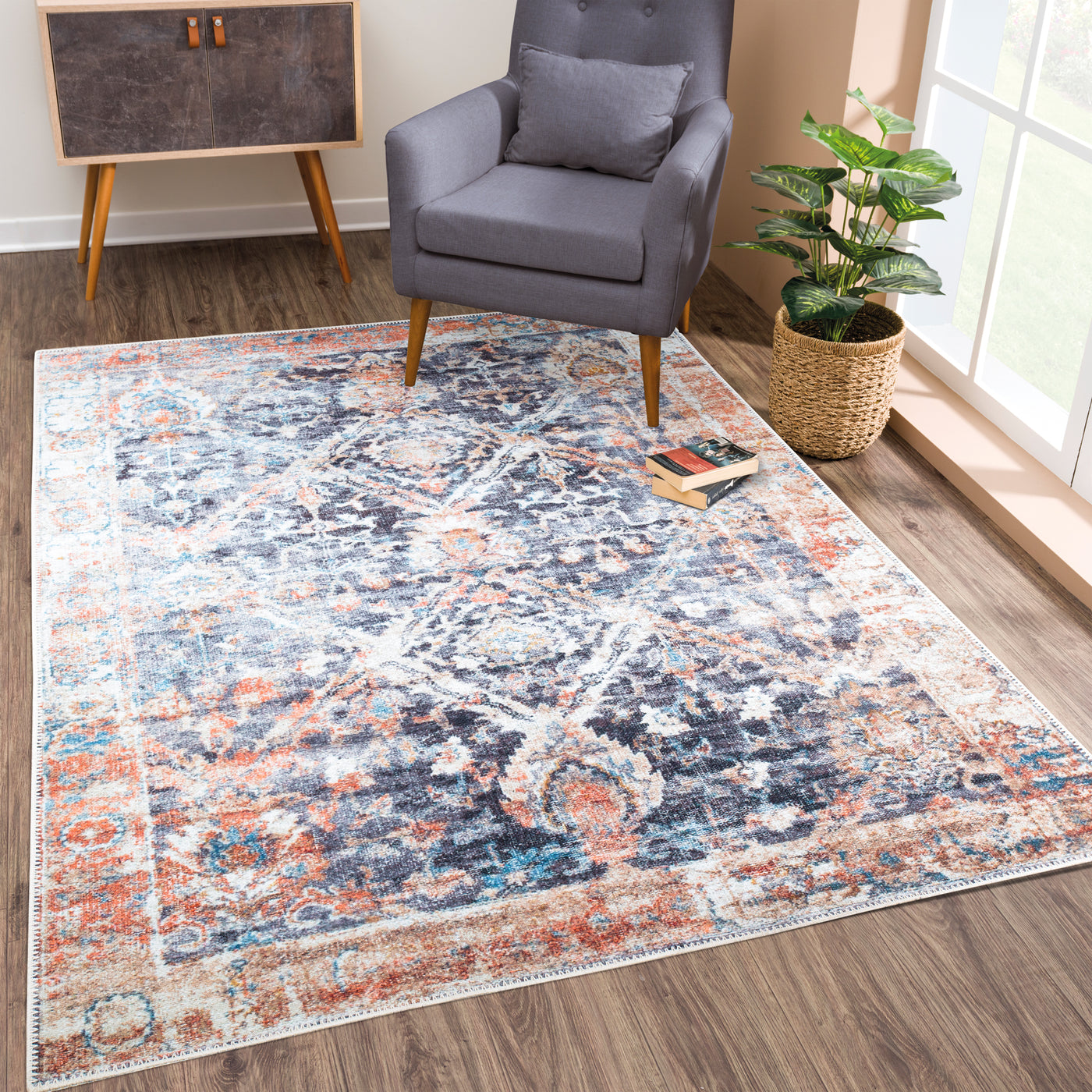 Ionia IO-34 Non-Slip Traditional Washable Rug | Non-Slip