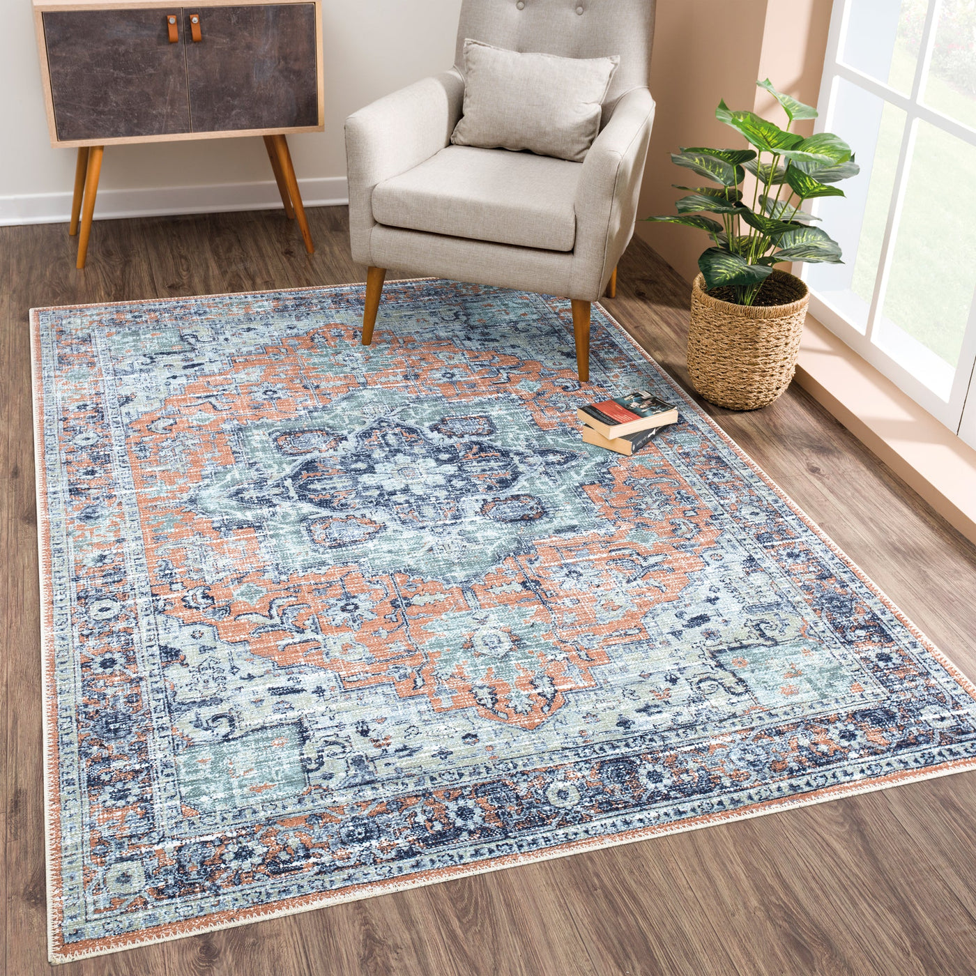 Ionia IO-12 Traditional Washable Rug | Non-Slip