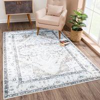 Ionia IO-35 Traditional Washable Rug | Brown/Beige/Charcoal | Non-Slip