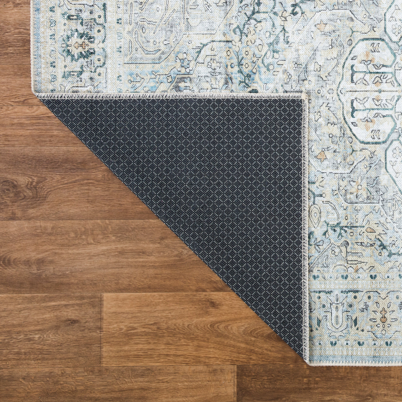 Ionia IO-43 Traditional Medallion Cream Light Blue Teal Rug
