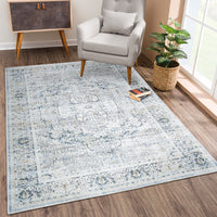 Ionia IO-43 Traditional Medallion Cream Light Blue Teal Rug