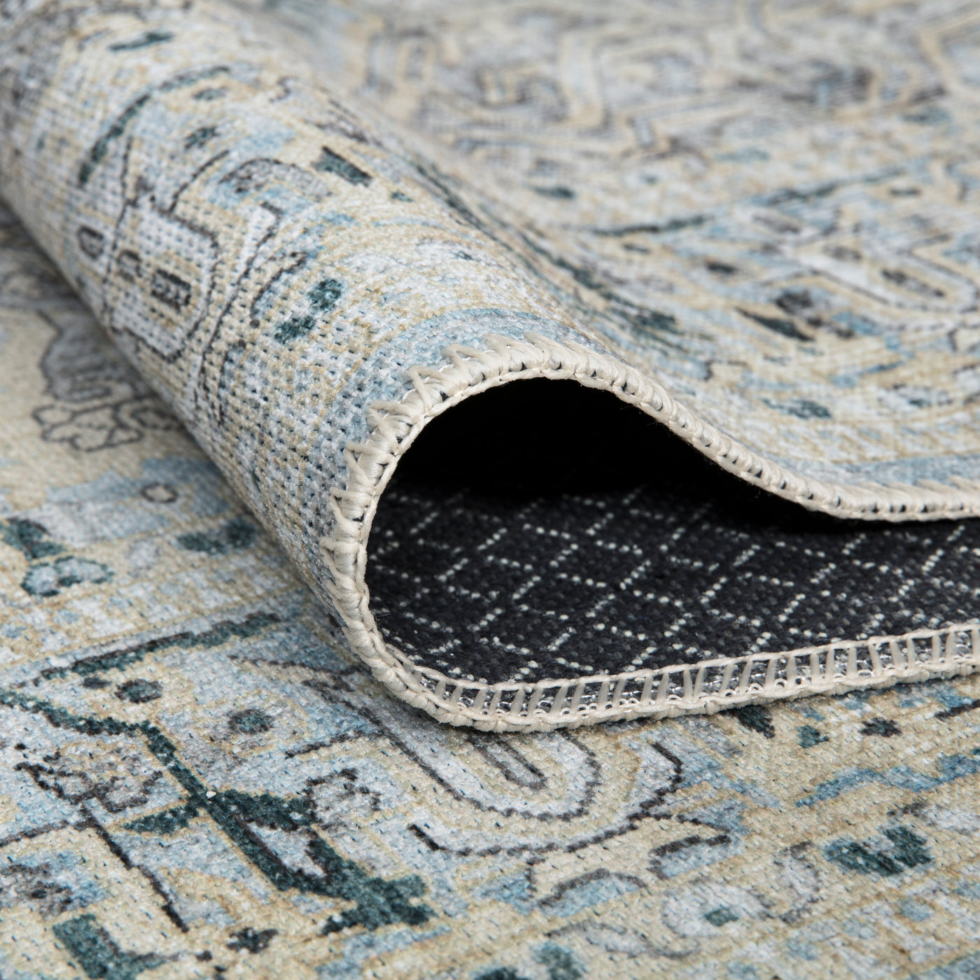 Ionia IO-43 Traditional Medallion Cream Light Blue Teal Rug