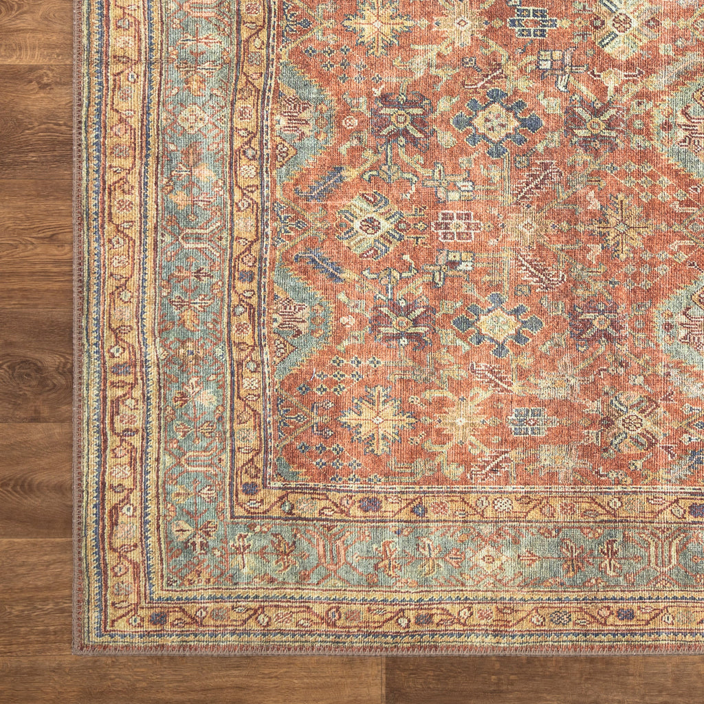 Washable Non-Slip Traditional Persian Terracotta and Mustard Area Rugs ...