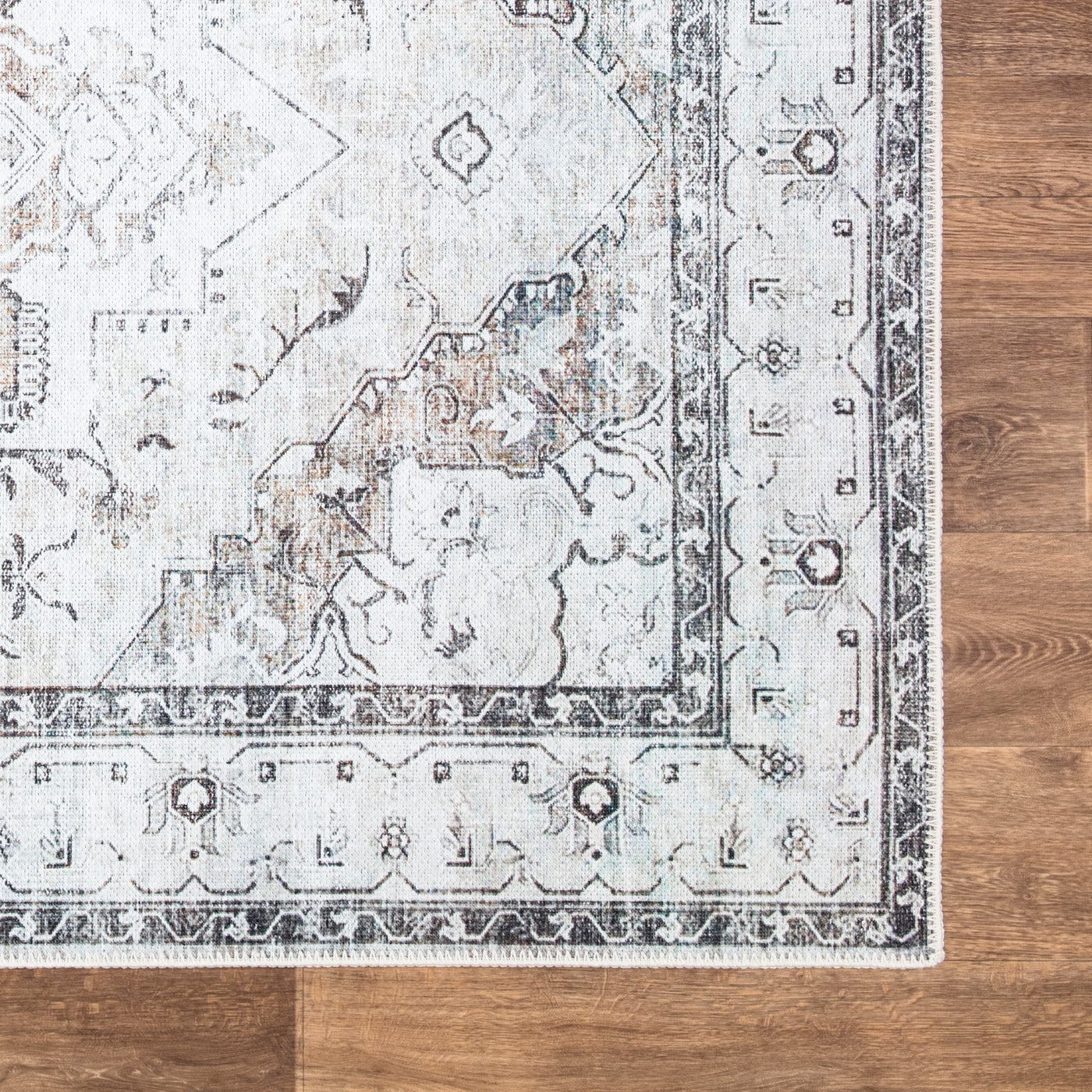 Ionia IO-35 Traditional Washable Rug | Brown/Beige/Charcoal | Non-Slip