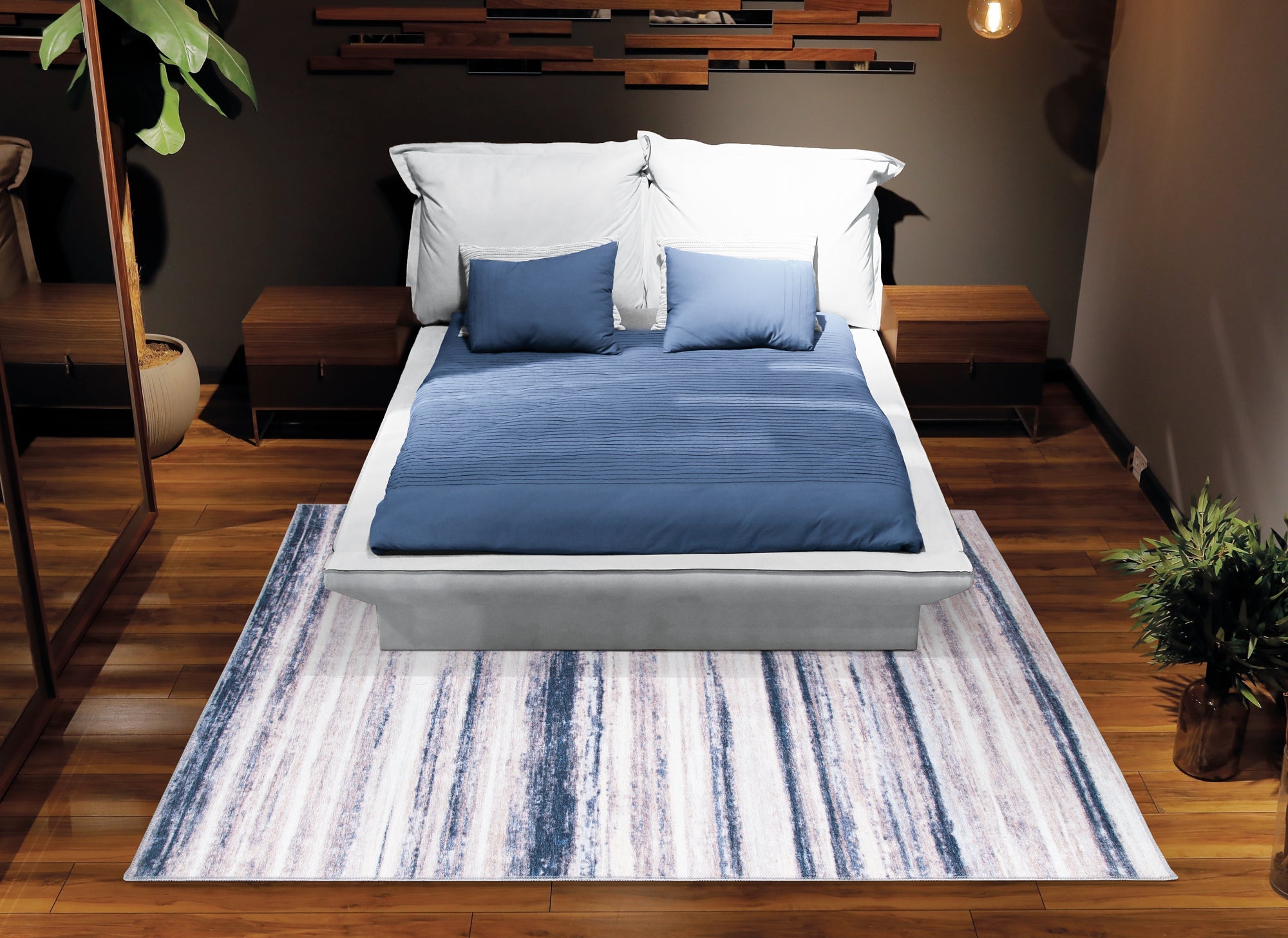 Washable Non-Slip Modern Ombre Beige and Blue Area Rugs and Runners ...