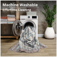 Ionia IO-59 Traditional Medallion Charcoal and Brown Washable Rug | Non-Slip