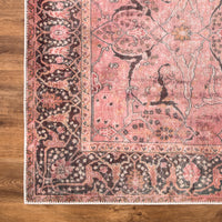 Ionia IO-49 Washable Non-Slip Traditional Bordered Soft Pink Area Rug