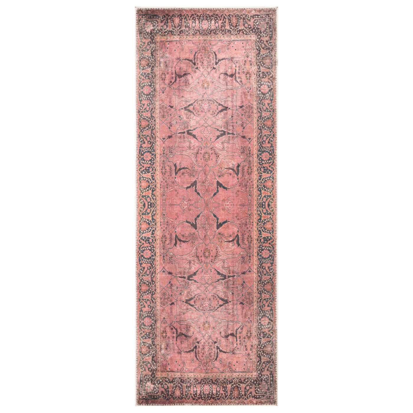 Ionia IO-49 Washable Non-Slip Traditional Bordered Soft Pink Area Rug