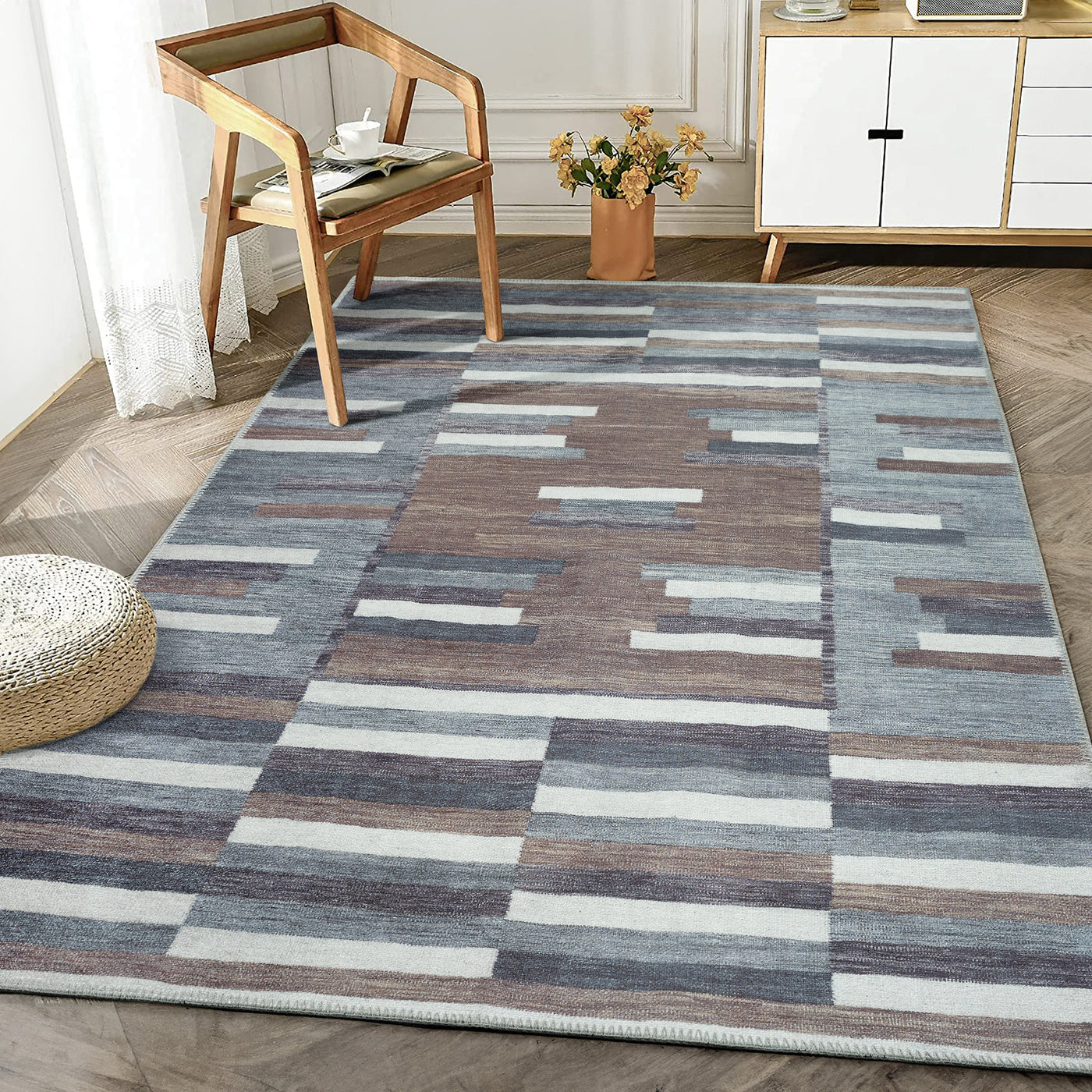 Ionia IO-55 Striped Blue and Brown Rug