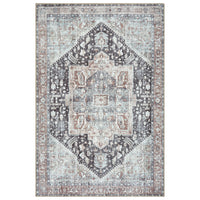 Ionia IO-59 Traditional Medallion Charcoal and Brown Washable Rug | Non-Slip