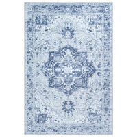 Ionia IO-14 Traditional Medallion Blue and Grey Washable Rug | Non-Slip