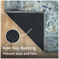 Ionia IO-14 Traditional Medallion Green Washable Rug | Non-Slip