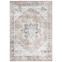 Ionia IO-48 Washable Non-Slip Traditional Medallion Blush/Beige Area Rug