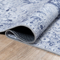 Ionia IO-14 Traditional Medallion Blue and Grey Washable Rug | Non-Slip