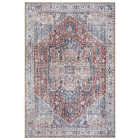 Ionia IO-59 Traditional Medallion Red and Blue Washable Rug | Non-Slip