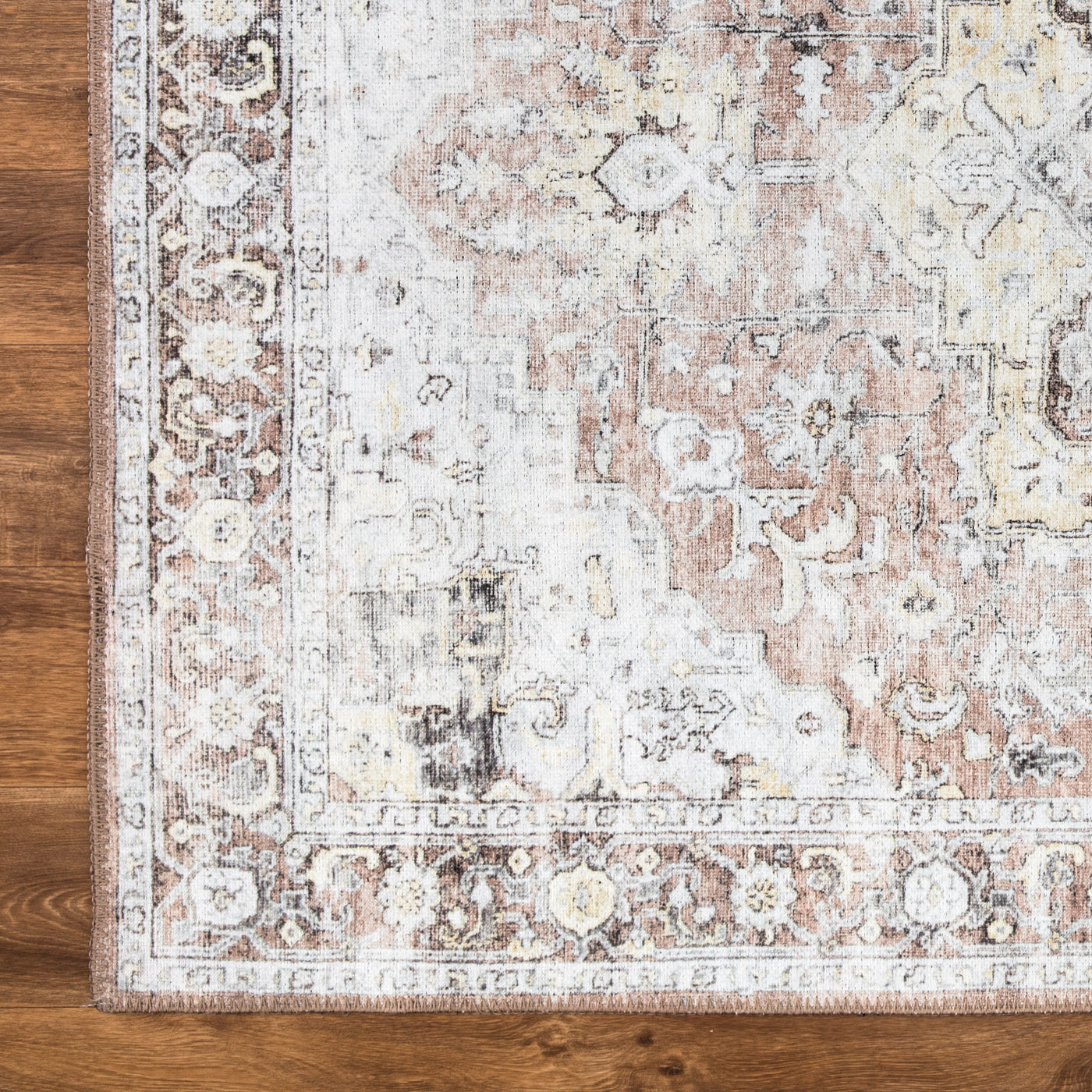 Ionia IO-48 Washable Non-Slip Traditional Medallion Blush/Beige Area Rug