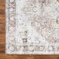 Ionia IO-48 Washable Non-Slip Traditional Medallion Blush/Beige Area Rug