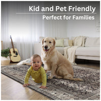 Ionia IO-61 Traditional Bordered Charcoal and Beige Rug