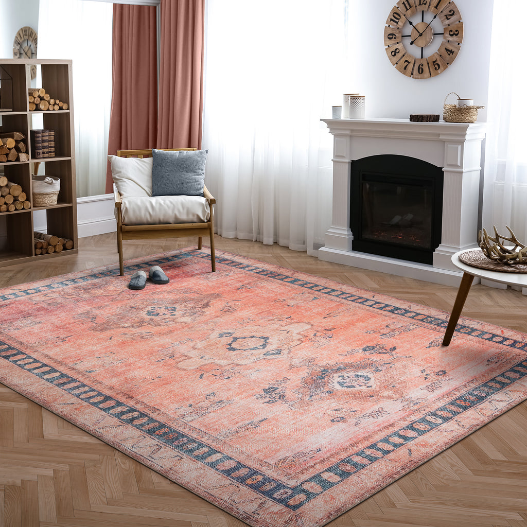 Traditional Bordered Peach Rug – Bloom Rugs