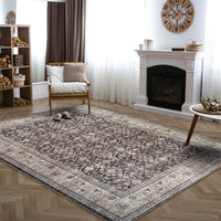 Ionia IO-61 Traditional Bordered Charcoal and Beige Rug
