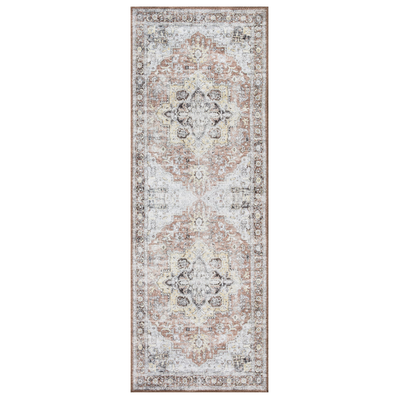 Ionia IO-48 Washable Non-Slip Traditional Medallion Blush/Beige Area Rug