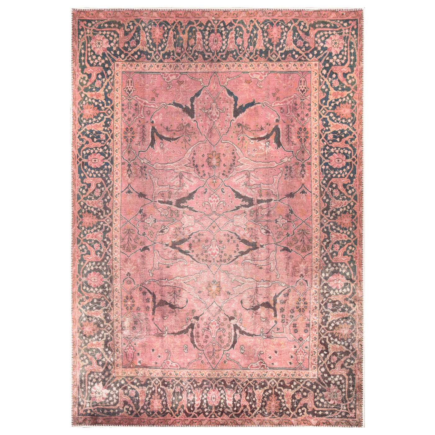 Ionia IO-49 Washable Non-Slip Traditional Bordered Soft Pink Area Rug