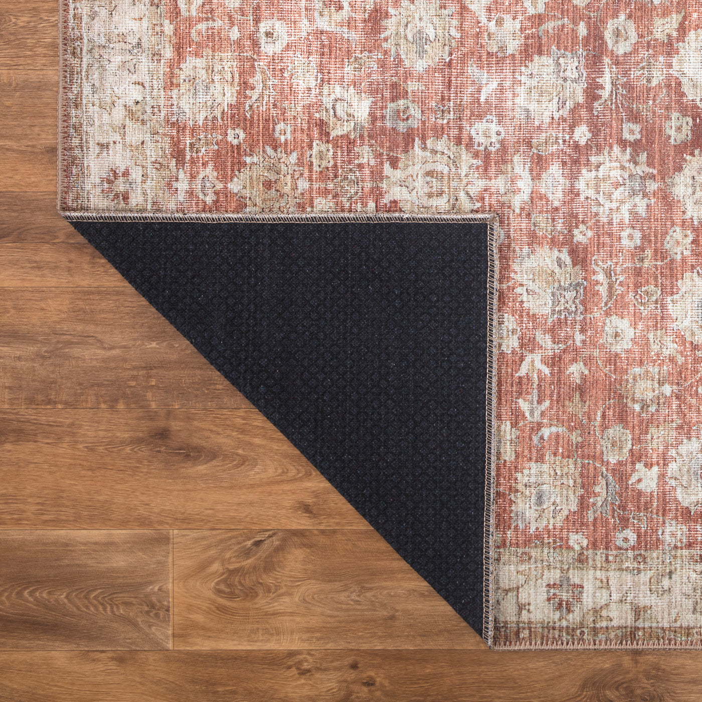 Ionia IO-46 Washable Non-Slip Traditional Bordered Orange/Beige Area Rug