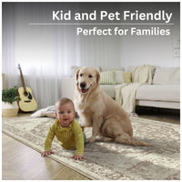Ionia IO-14 Traditional Medallion Light Brown Washable Rug | Non-Slip