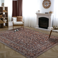 Ionia IO-63 Traditional Bordered Dark Brown and Orange Rug