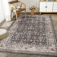 Ionia IO-61 Traditional Bordered Charcoal and Beige Rug