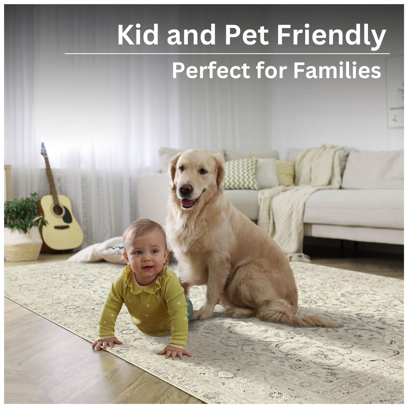 Ionia IO-39 Traditional Bordered Cream Washable Rug | Non-Slip