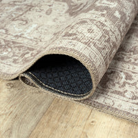 Ionia IO-14 Traditional Medallion Light Brown Washable Rug | Non-Slip
