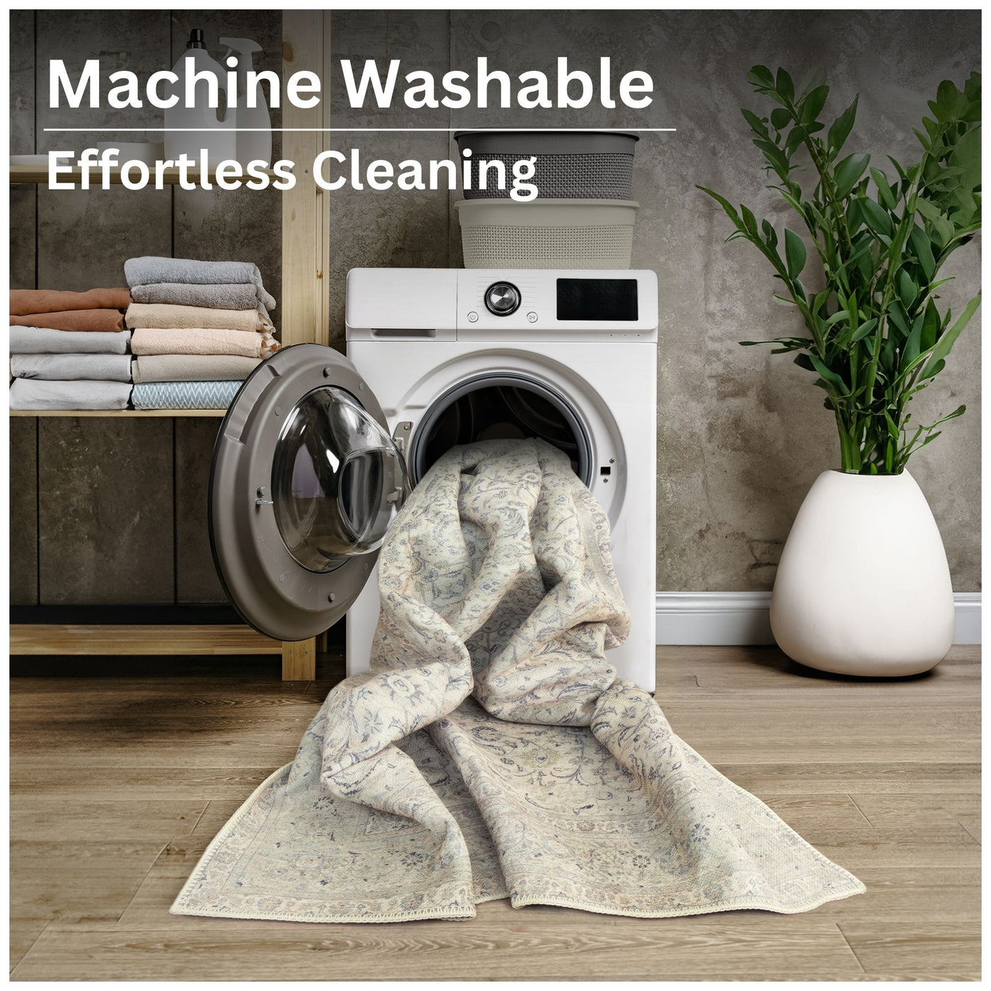 Ionia IO-39 Traditional Bordered Cream Washable Rug | Non-Slip
