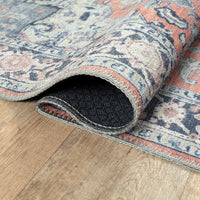 Ionia IO-14 Traditional Medallion Coral and Blue Washable Rug | Non-Slip