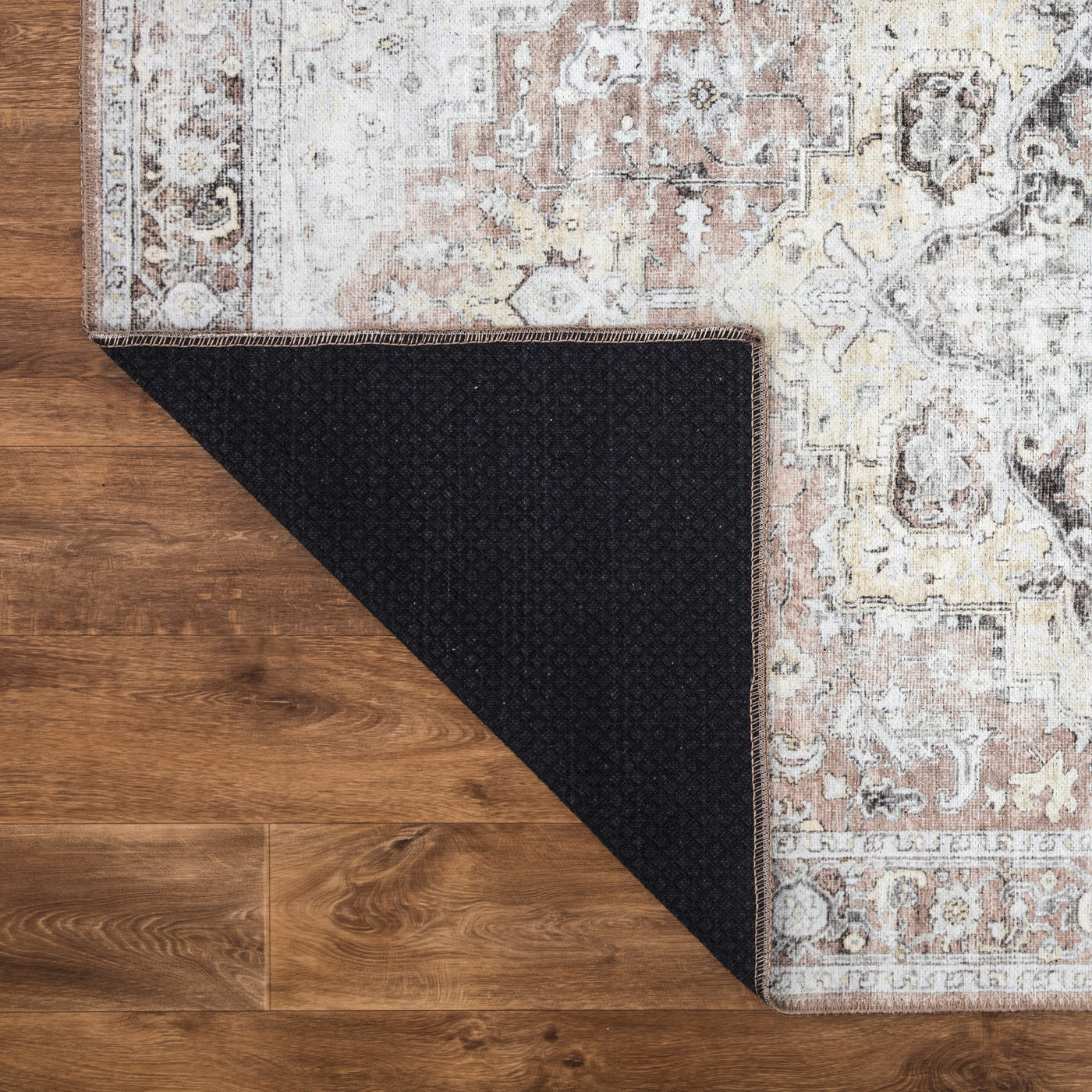 Ionia IO-48 Washable Non-Slip Traditional Medallion Blush/Beige Area Rug