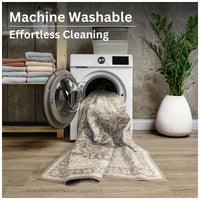 Ionia IO-14 Traditional Medallion Light Brown Washable Rug | Non-Slip