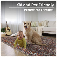 Ionia IO-63 Traditional Bordered Dark Brown and Orange Rug