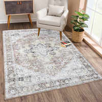 Ionia IO-48 Washable Non-Slip Traditional Medallion Blush/Beige Area Rug