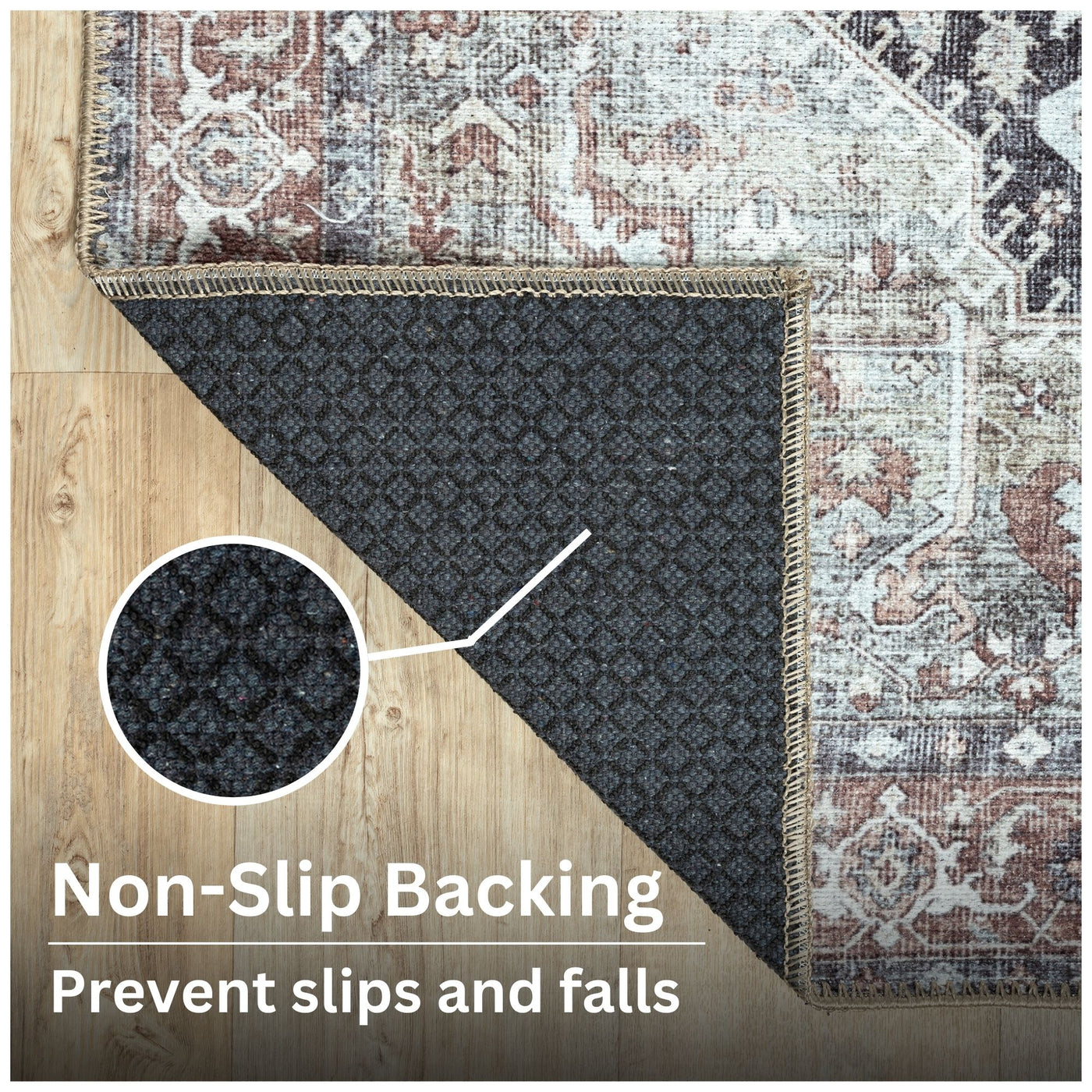Ionia IO-59 Traditional Medallion Charcoal and Brown Washable Rug | Non-Slip