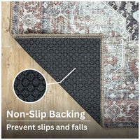 Ionia IO-59 Traditional Medallion Charcoal and Brown Washable Rug | Non-Slip
