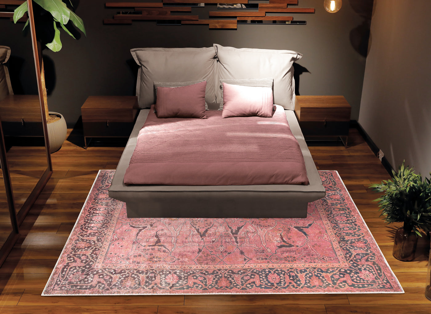 Ionia IO-49 Washable Non-Slip Traditional Bordered Soft Pink Area Rug