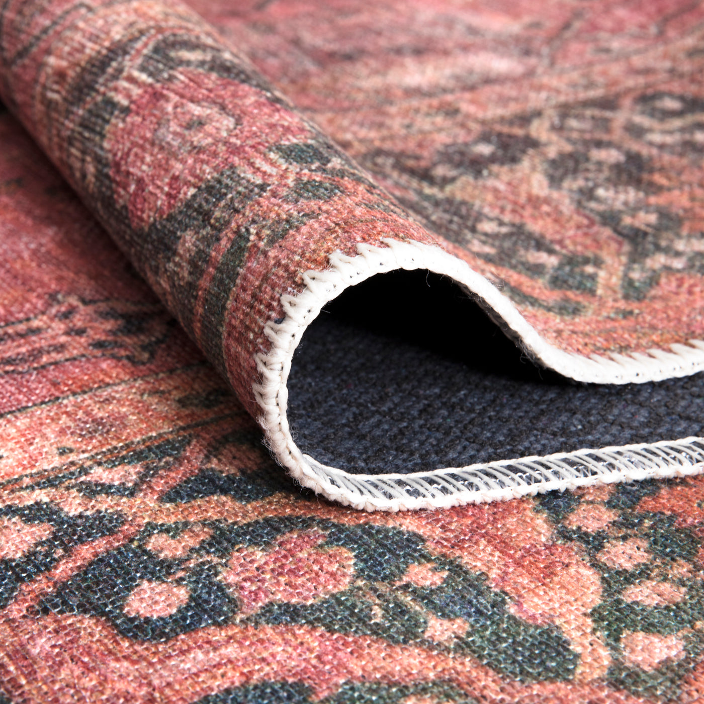 Ionia IO-49 Washable Non-Slip Traditional Bordered Soft Pink Area Rug