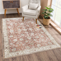 Ionia IO-46 Washable Non-Slip Traditional Bordered Orange/Beige Area Rug