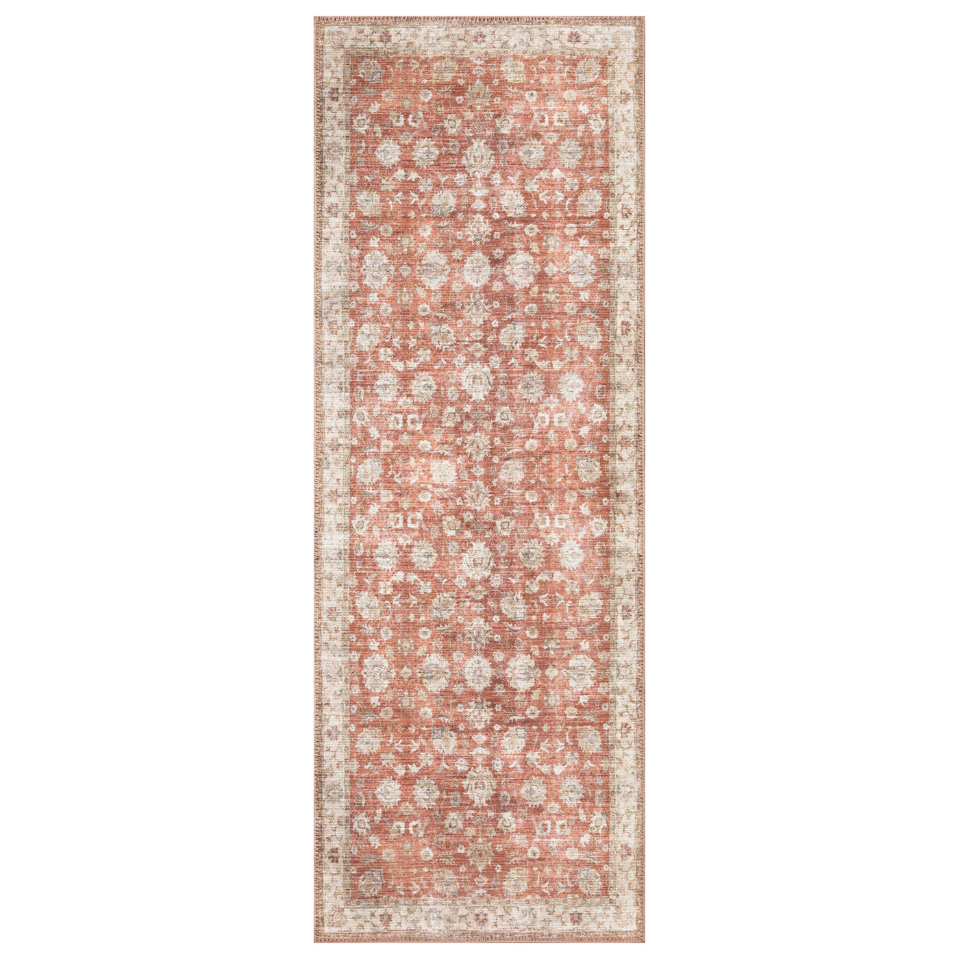 Ionia IO-46 Washable Non-Slip Traditional Bordered Orange/Beige Area Rug